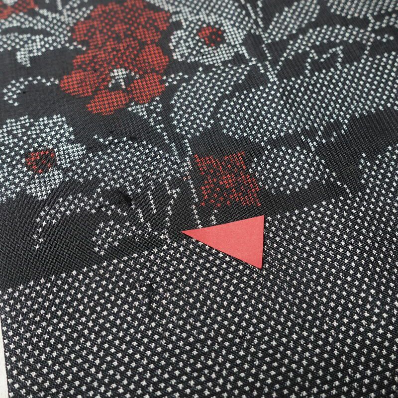 大島紬 証紙なし 正絹 花柄 袷仕立て 身丈169cm 裄丈66cm 黒_画像6