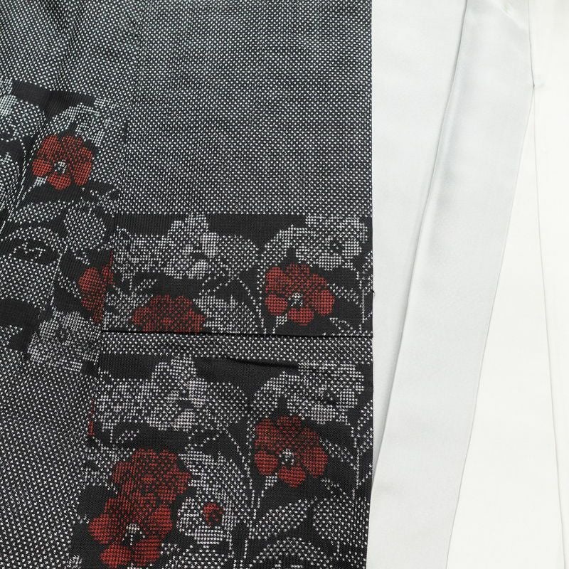 大島紬 証紙なし 正絹 花柄 袷仕立て 身丈169cm 裄丈66cm 黒_画像17