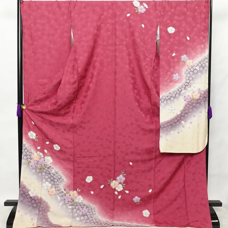振袖 良品 正絹 花柄 袷仕立て 身丈180cm 裄丈72cm 金彩 フォーマル