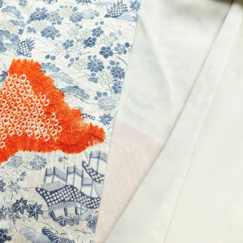 小紋 絞り 総柄 正絹 古典柄 袷仕立て 身丈157cm 裄丈65cm 小紋着物 白_画像15