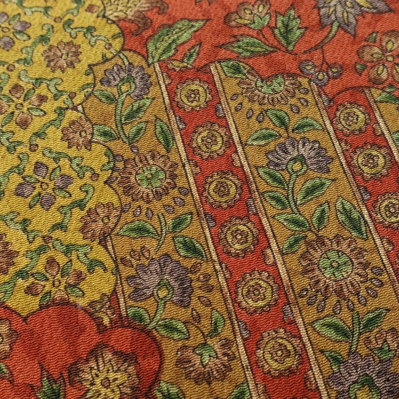 小紋 縮緬 総柄 正絹 花柄 袷仕立て 身丈158.5cm 裄丈65.5cm 黄・黄土色_画像8