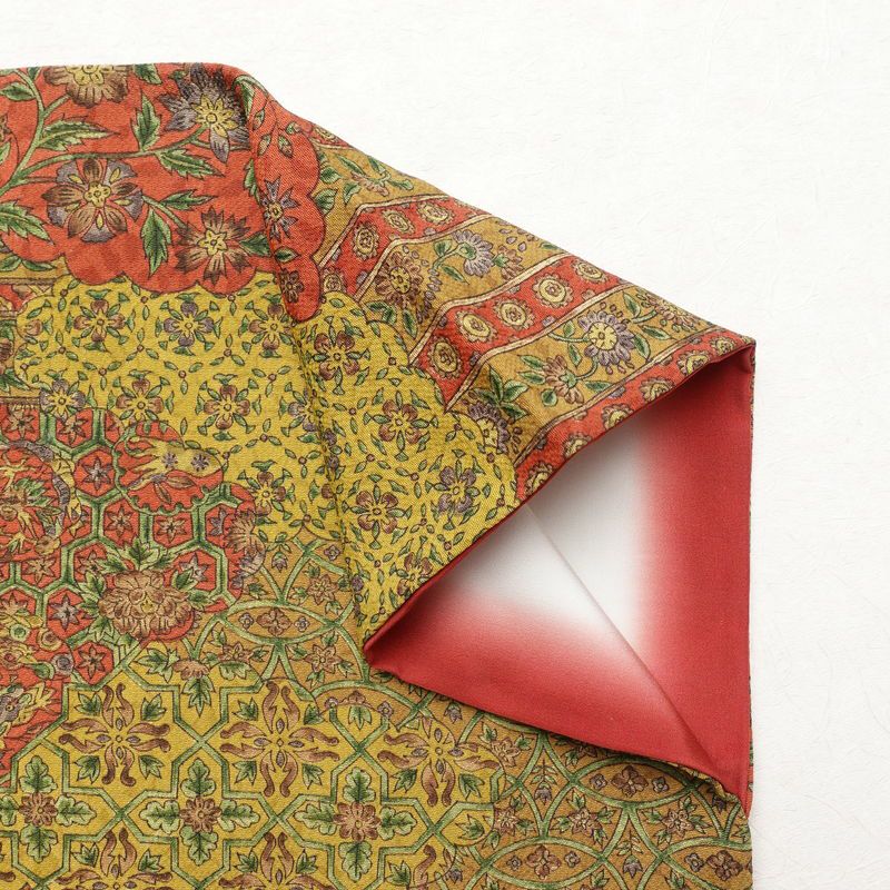 小紋 縮緬 総柄 正絹 花柄 袷仕立て 身丈158.5cm 裄丈65.5cm 黄・黄土色_画像13