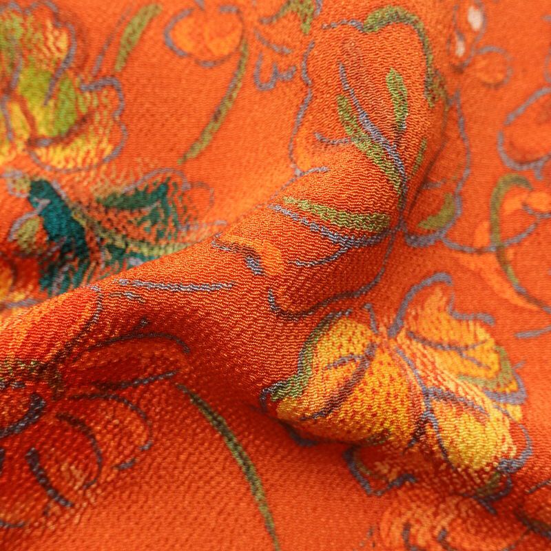 小紋 縮緬 総柄 正絹 花柄 袷仕立て 身丈164.5cm 裄丈65cm 橙_画像21