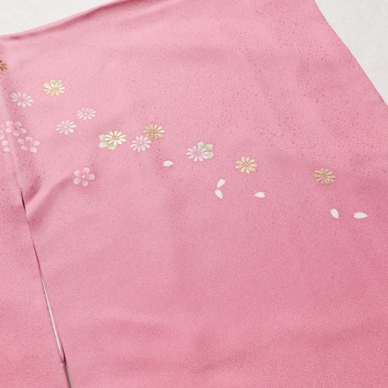 振袖 正絹 花柄 袷仕立て 身丈166cm 裄丈69cm 箔 金彩 フォーマル 着物 成人式 ピンク_画像12