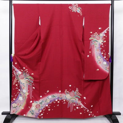 振袖 良品 金駒刺繍 正絹 古典柄 袷仕立て 身丈166.5cm 裄丈66.5cm 