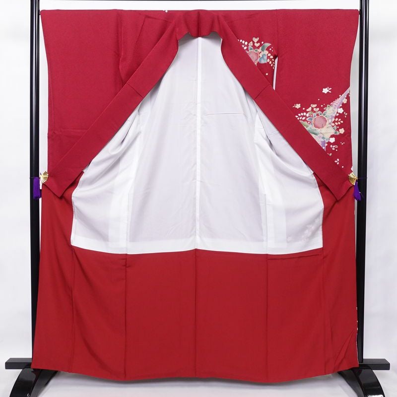 振袖 美品 辻が花 正絹 花柄 袷仕立て 身丈164cm 裄丈67.5cm 金彩 フォーマル 着物 成人式 二十歳の集い 赤・朱_画像3