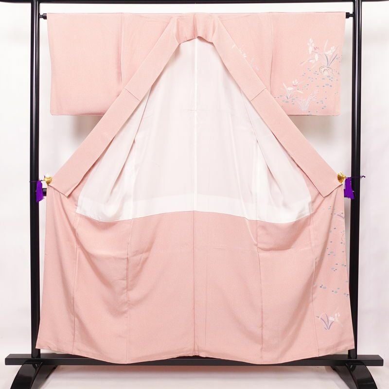 訪問着 落款入り 作家物 縮緬 ぼかし染め 正絹 風景柄 袷仕立て 身丈155cm 裄丈64cm 箔 共八掛 フォーマル 着物 ピンク_画像3