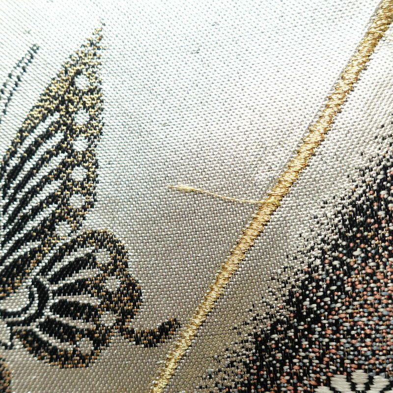 袋帯 六通柄 振袖用 正絹 蝶・昆虫柄 金・銀_画像9