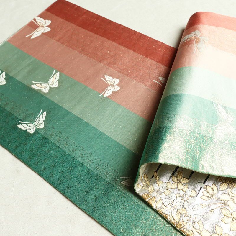 袋帯 六通柄 振袖用 正絹 蝶・昆虫柄 金・銀_画像13