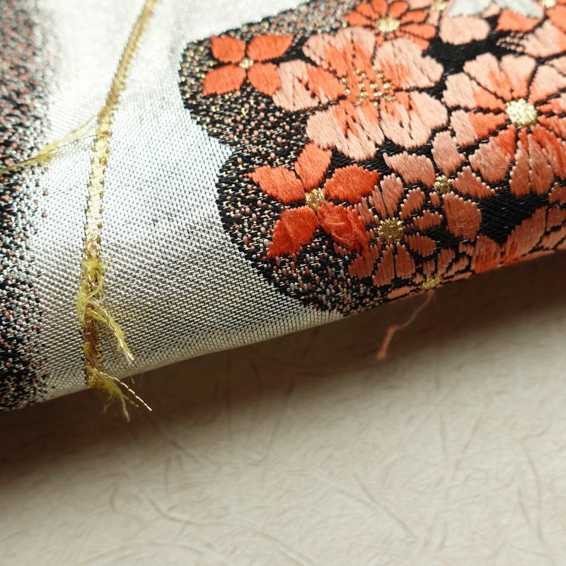 袋帯 六通柄 振袖用 正絹 蝶・昆虫柄 金・銀_画像17