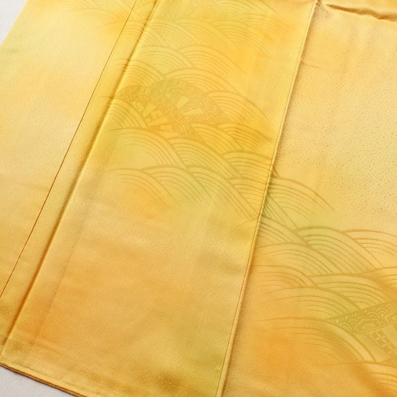 付け下げ ぼかし染め 正絹 流水・波柄 袷仕立て 身丈169.5cm 裄丈69.5cm 共八掛 着物 橙_画像4