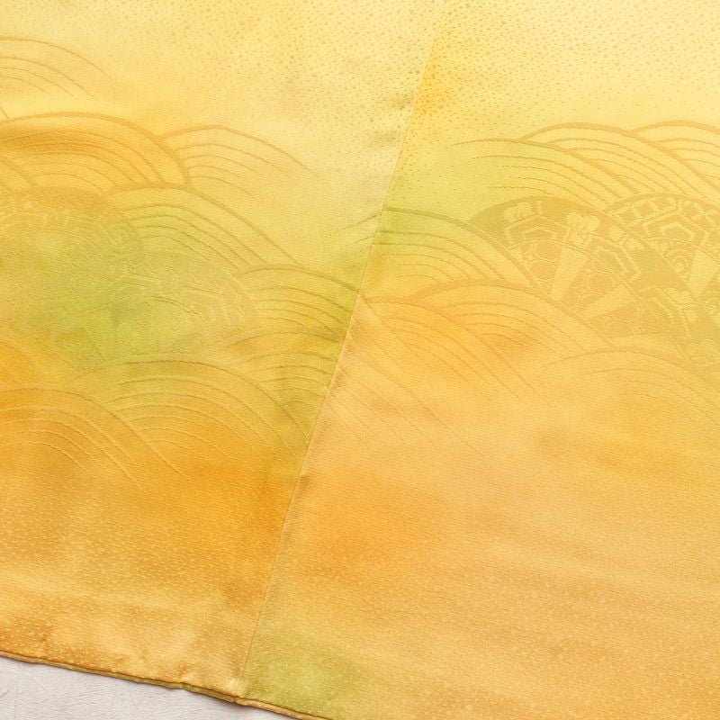 付け下げ ぼかし染め 正絹 流水・波柄 袷仕立て 身丈169.5cm 裄丈69.5cm 共八掛 着物 橙_画像10