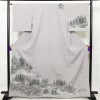 付け下げ 良品 落款入り 縮緬 正絹 風景柄 袷仕立て 身丈166cm 裄丈65cm フォーマル 附下 着物 共八掛 グレー_画像1