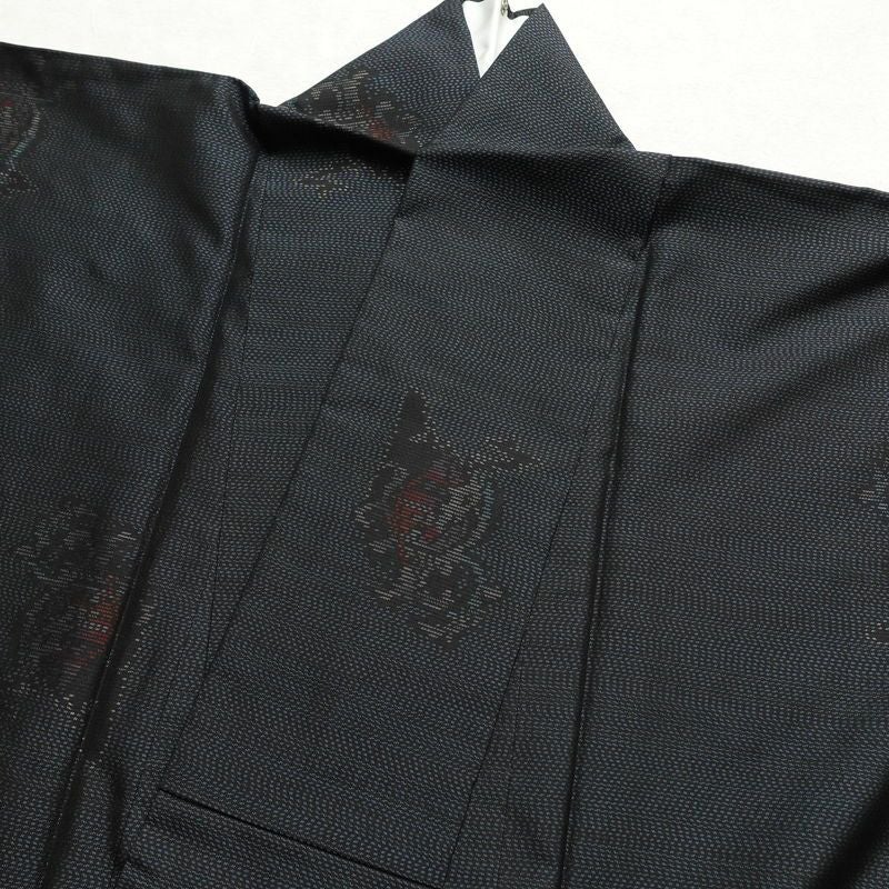 紬 良品 アンサンブル 2点セット しつけ糸付き 正絹 幾何学柄・抽象柄 袷仕立て 身丈161cm 裄丈67.5cm 着物セット 青・紺_画像14