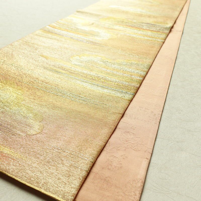 袋帯 六通柄 良品 フォーマル用 正絹 雲柄 金通し 橙_画像9