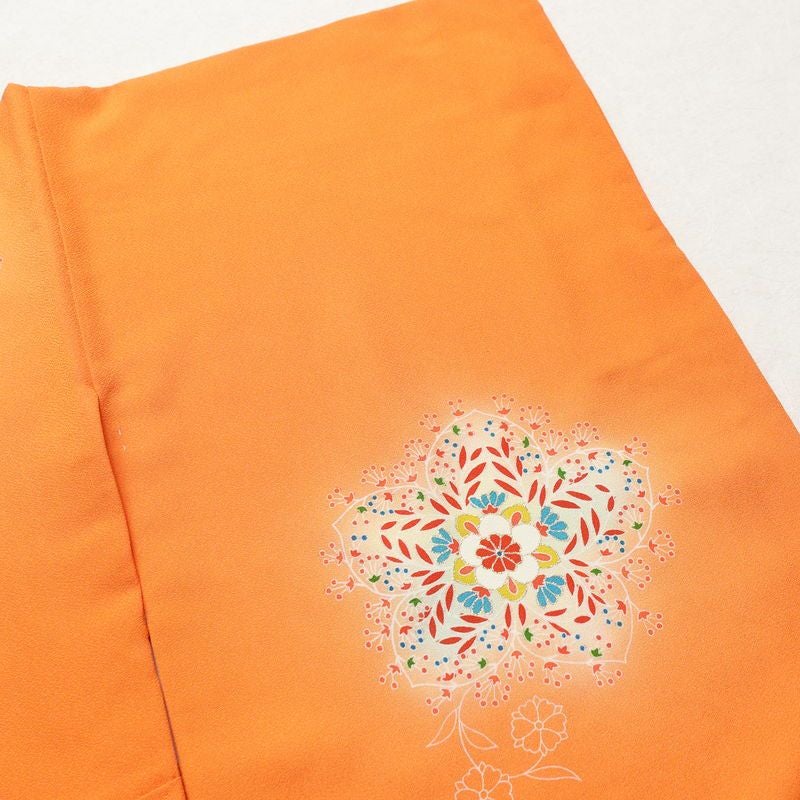 付け下げ 正絹 花柄 袷仕立て 身丈159.5cm 裄丈66cm 金彩 附下 着物 橙_画像12