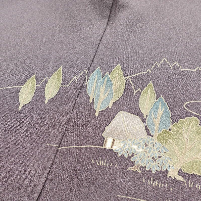 訪問着 良品 正絹 風景柄 袷仕立て 身丈161cm 裄丈65.5cm フォーマル 着物 紫・藤色_画像15