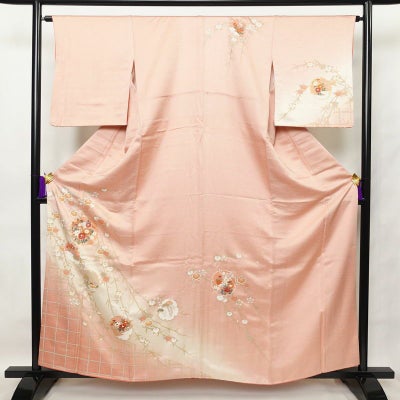 訪問着 正絹 古典柄 袷仕立て 身丈159cm 裄丈65cm 箔 金彩 ピンク