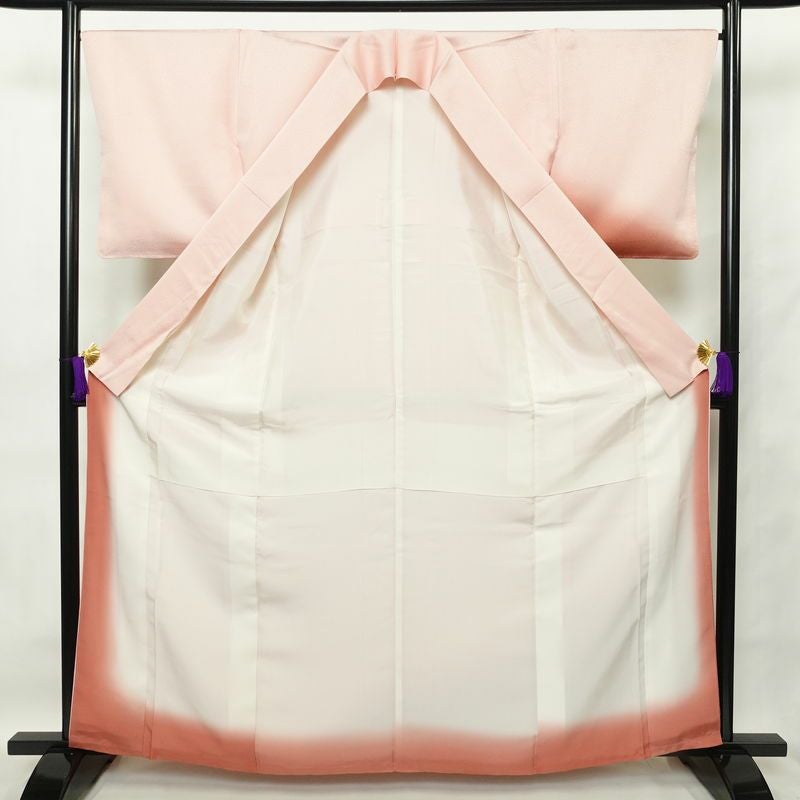 付け下げ 良品 しつけ糸付き 一つ紋付き 正絹 その他の柄 袷仕立て 身丈161.5cm 裄丈66.5cm 附下 着物 ピンク_画像3