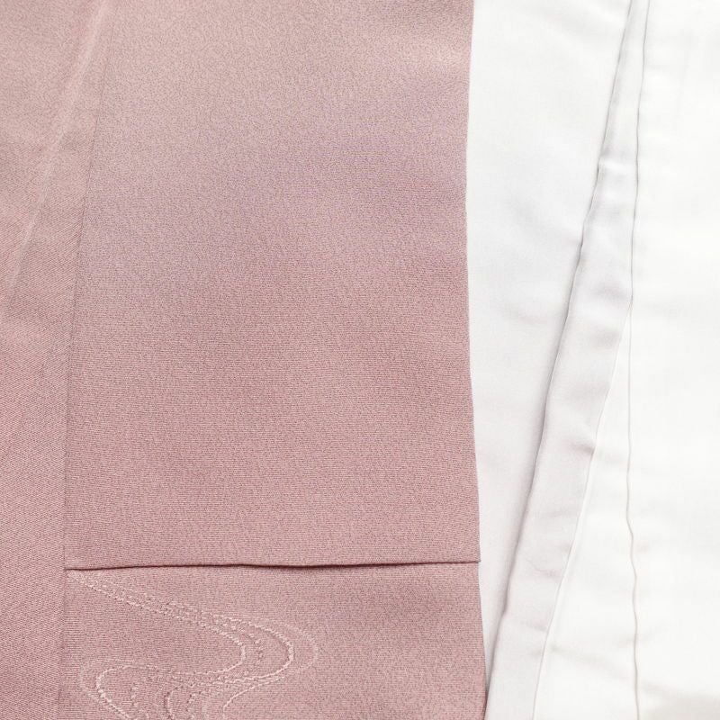 色無地 良品 しつけ糸付き 一つ紋付き 正絹 流水・波柄 袷仕立て 身丈159cm 裄丈65.5cm ピンク_画像17