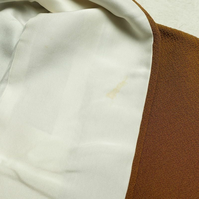 付け下げ 落款入り 辻村寿三郎 ジュサブロー 縮緬 正絹 花柄 袷仕立て 身丈154cm 裄丈63cm 附下 着物 茶_画像16