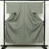 紬 アンティーク風 正絹 縞柄・線柄 袷仕立て 身丈152cm 裄丈64.5cm 緑・うぐいす色_画像1
