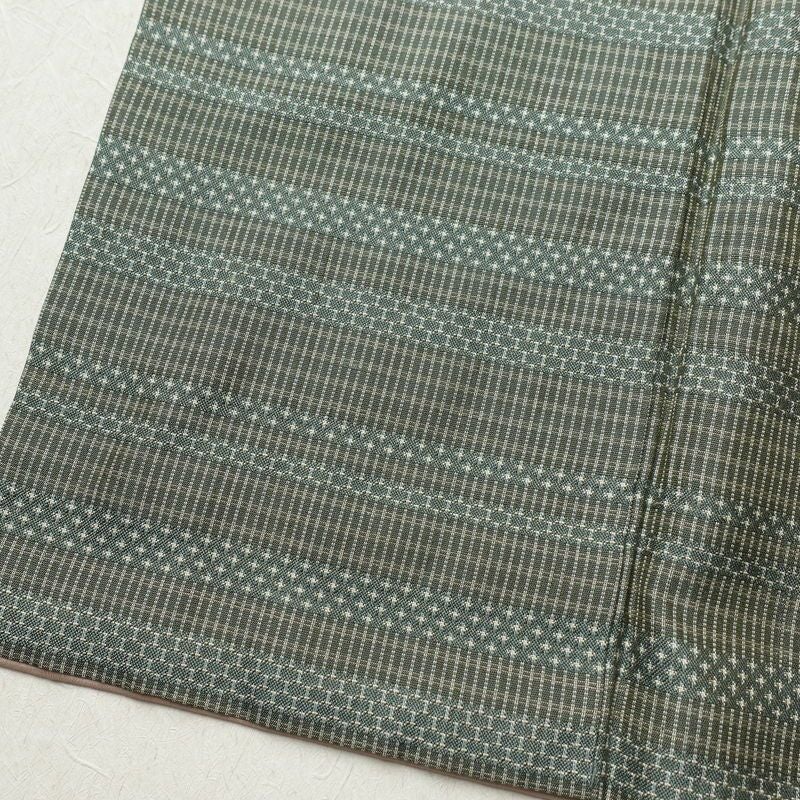 紬 アンティーク風 正絹 縞柄・線柄 袷仕立て 身丈152cm 裄丈64.5cm 緑・うぐいす色_画像10