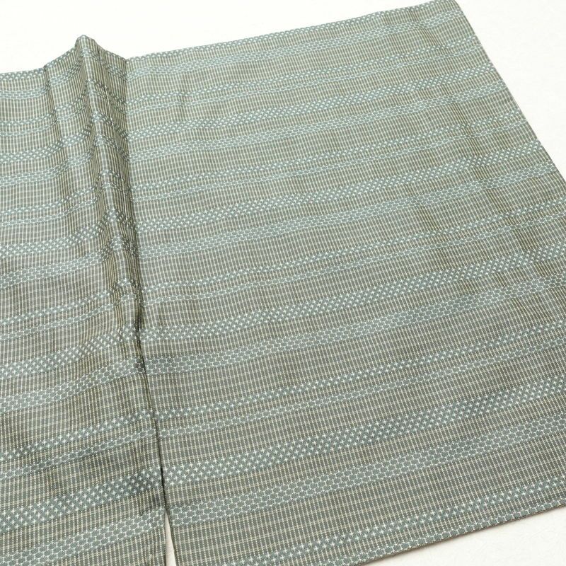 紬 アンティーク風 正絹 縞柄・線柄 袷仕立て 身丈152cm 裄丈64.5cm 緑・うぐいす色_画像11