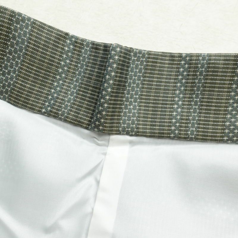 紬 アンティーク風 正絹 縞柄・線柄 袷仕立て 身丈152cm 裄丈64.5cm 緑・うぐいす色_画像18