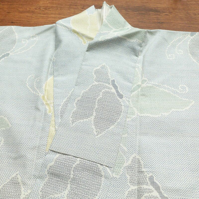 紬 正絹 蝶・昆虫柄 袷仕立て 身丈167.5cm 裄丈65.5cm つむぎ 青・紺_画像13