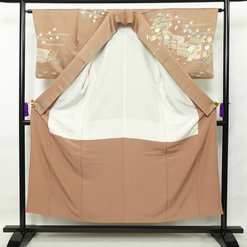 訪問着 正絹 古典柄 袷仕立て 身丈152cm 裄丈63.5cm 刺繍 茶_画像3