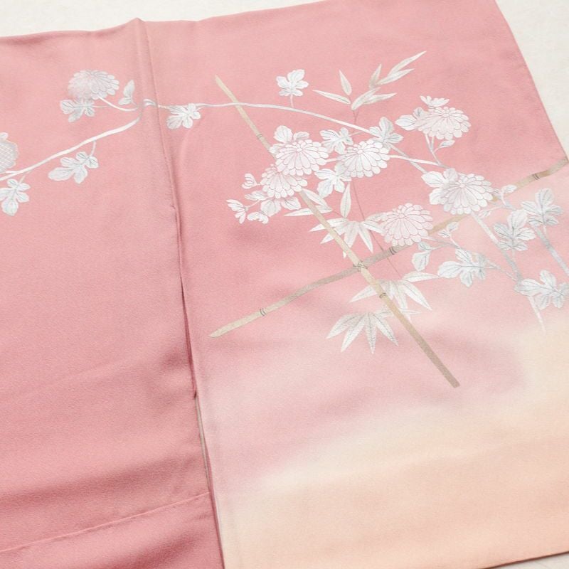 訪問着 正絹 木の葉・植物柄 袷仕立て 身丈156cm 裄丈64.5cm 箔 共八掛 金彩 ピンク_画像14