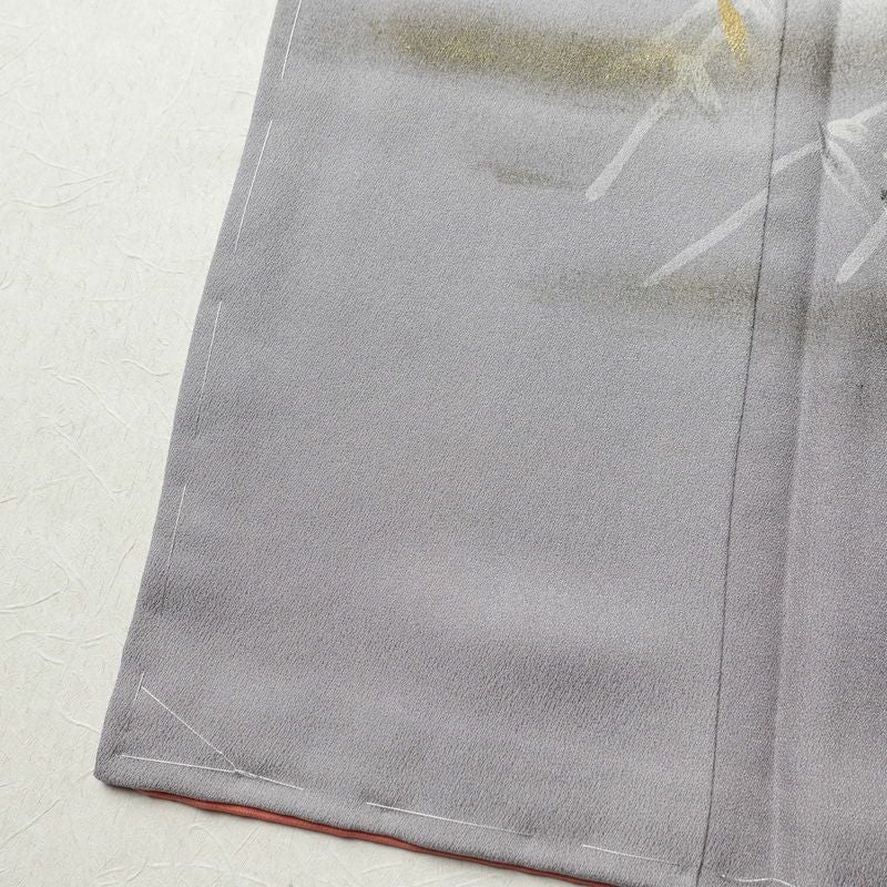 付け下げ 良品 しつけ糸付き 正絹 人物・動物柄 袷仕立て 身丈162.5cm 裄丈65cm 箔 紫・藤色_画像11