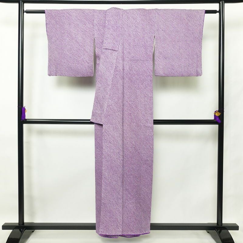 小紋 絞り 総絞り 正絹 古典柄 袷仕立て 身丈158cm 裄丈66cm 紫・藤色_画像2