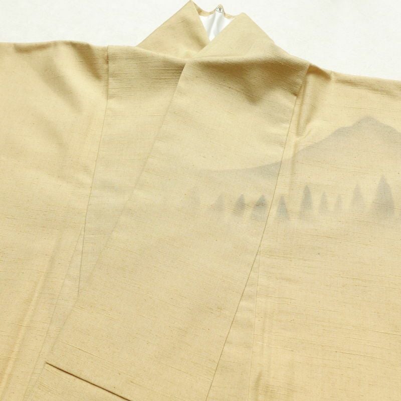 訪問着 良品 落款入り 内山晴祥 紬地 正絹 風景柄 袷仕立て 身丈161cm 裄丈64.5cm 一部しつけ糸付き ベージュ_画像17