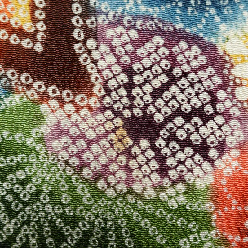 小紋 縮緬 浜ちりめん 正絹 古典柄 袷仕立て 身丈163.5cm 裄丈64.5cm 多色使い_画像18