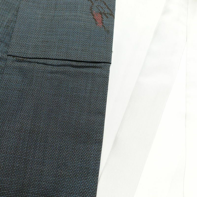 紬 しつけ糸付き 正絹 木の葉・植物柄 袷仕立て 身丈159.5cm 裄丈67cm つむぎ 青・紺_画像15