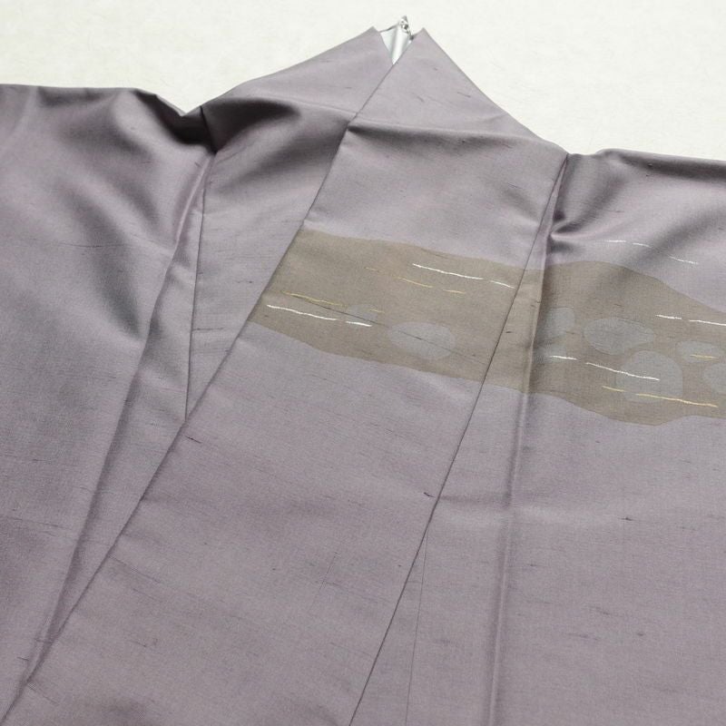 訪問着 一つ紋付き 紬地 正絹 幾何学柄・抽象柄 袷仕立て 身丈156cm 裄丈63.5cm 箔 紫・藤色_画像16