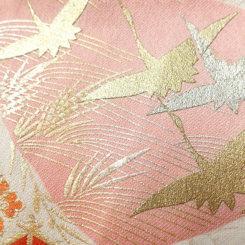 振袖 しつけ糸付き 絞り 正絹 古典柄 袷仕立て 身丈160cm 裄丈66cm 箔 金彩 銀彩 刺繍 フォーマル 着物 赤・朱_画像7