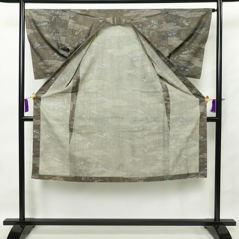 男性用 襦袢 モスリン 人物・動物柄 袖無双・胴抜き 身丈130.5cm 裄丈67.5cm 男物 グレー_画像3