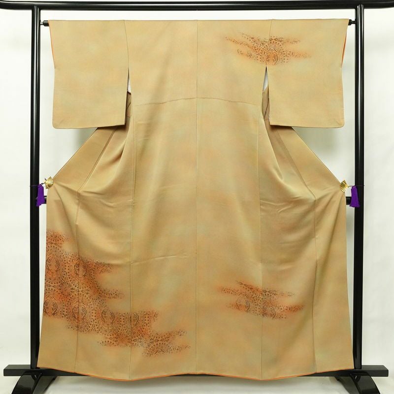 付け下げ 正絹 幾何学柄・抽象柄 袷仕立て 身丈158cm 裄丈65.5cm ぼかし 黄・黄土色_画像1