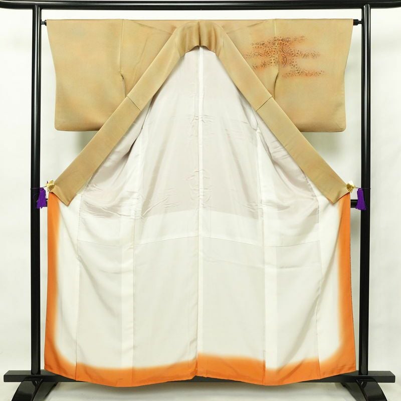 付け下げ 正絹 幾何学柄・抽象柄 袷仕立て 身丈158cm 裄丈65.5cm ぼかし 黄・黄土色_画像3