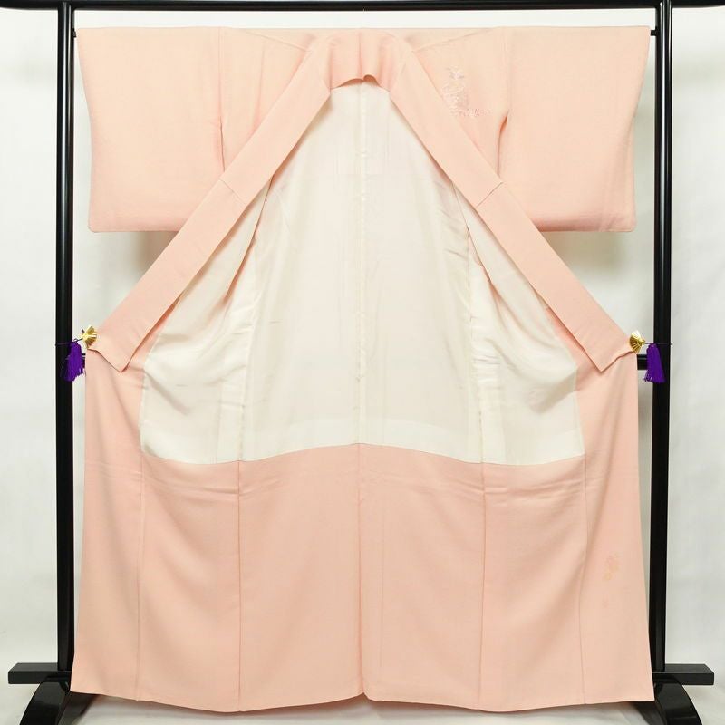 付け下げ 良品 スワトウ刺繍 一つ紋付き 正絹 古典柄 袷仕立て 身丈162.5cm 裄丈67.5cm 刺繍 共八掛 ピンク_画像3