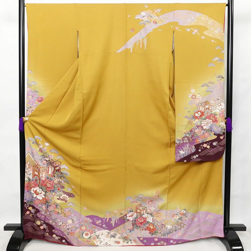 振袖 良品 金駒刺繍 正絹 古典柄 袷仕立て 身丈166.5cm 裄丈66.5cm