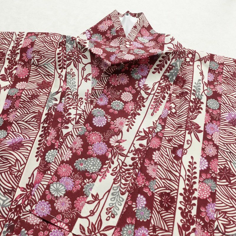 小紋 美品 しつけ糸付き ポリエステル 縞柄・線柄 袷仕立て 身丈167.5cm 裄丈68.5cm 古典 クリーム_画像15