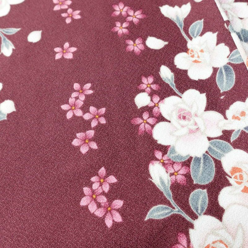 小紋 しつけ糸付き ポリエステル 花柄 袷仕立て 身丈165.5cm 裄丈69cm 紫・藤色_画像6