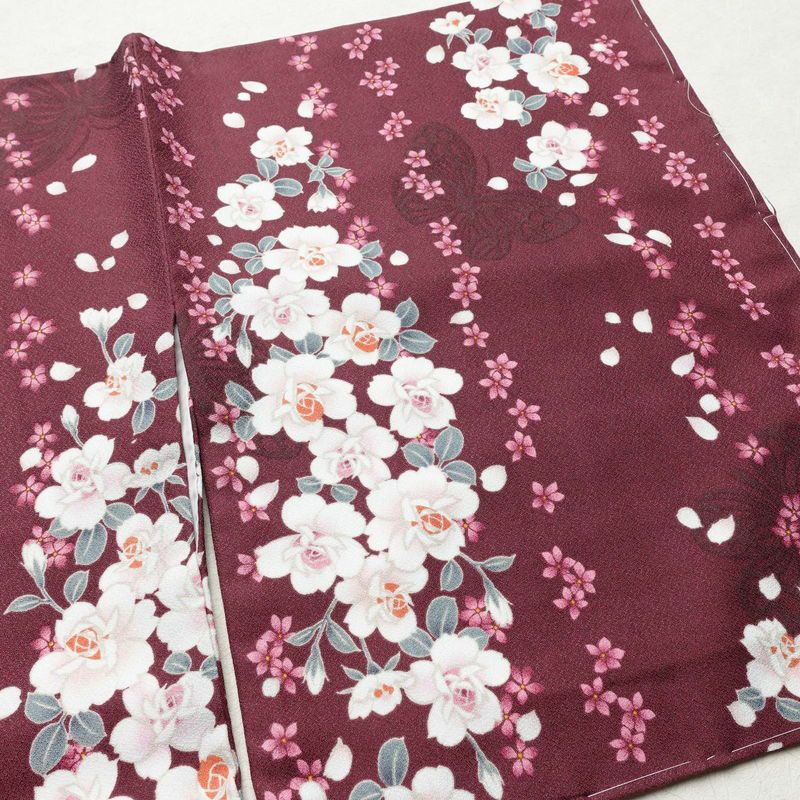 小紋 しつけ糸付き ポリエステル 花柄 袷仕立て 身丈165.5cm 裄丈69cm 紫・藤色_画像13