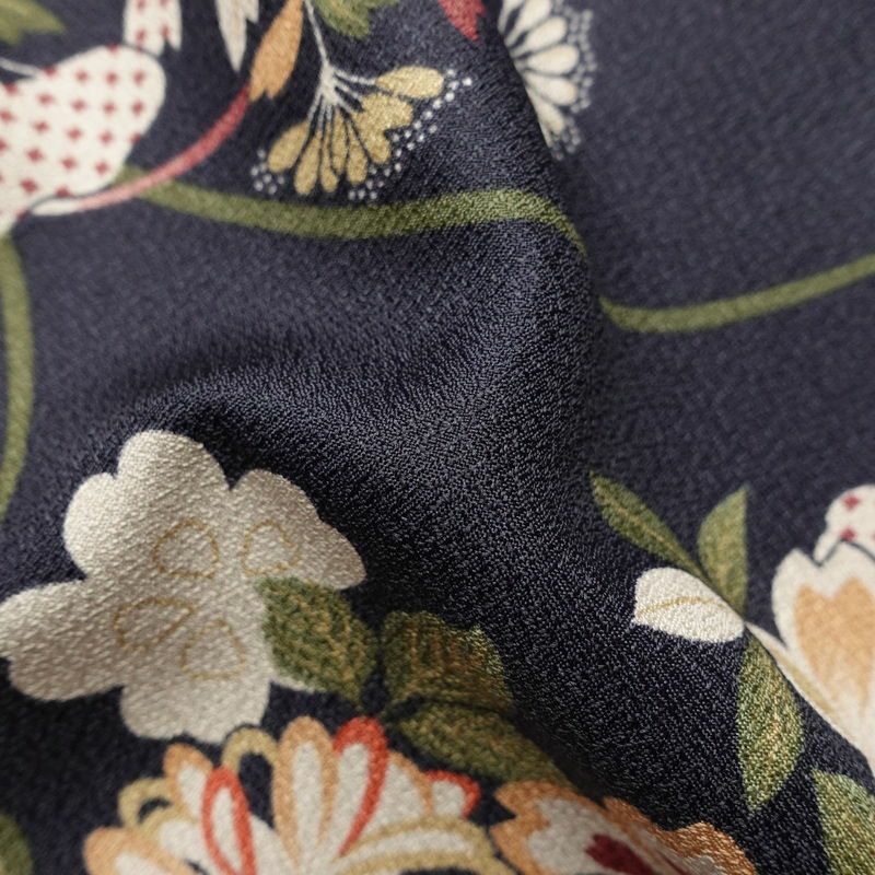 小紋 美品 しつけ糸付き ポリエステル 花柄 袷仕立て 身丈167cm 裄丈68.5cm 青・紺_画像21