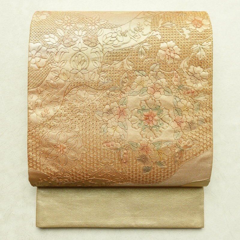 □TA-6621 正絹 本金箔 花鳥文 六通袋帯 100サイズ 20260129 正絹 袋帯