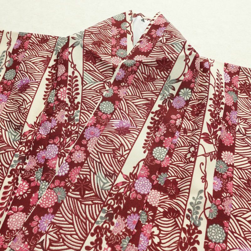 小紋 縮緬 しつけ糸付き ポリエステル 縞柄・線柄 袷仕立て 身丈167cm 裄丈68.5cm 古典 クリーム_画像16